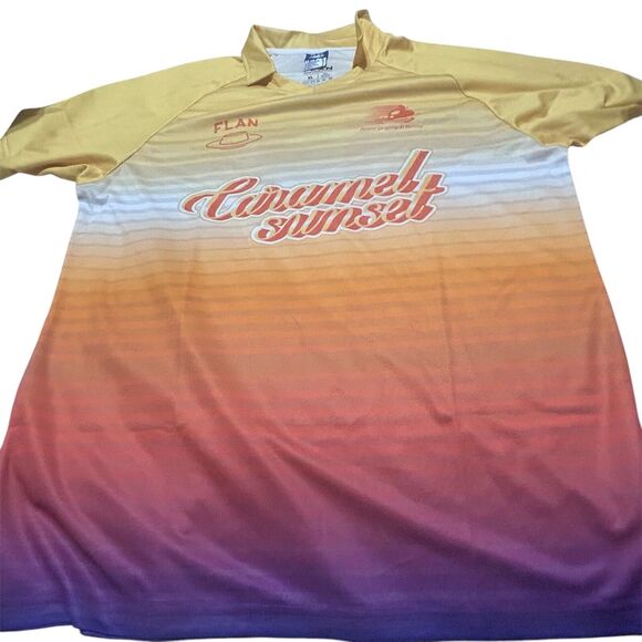 Flan Labs Caramel Sunset Soccer Jersey Mens XL Multicolor Ombre Street Sporty - Picture 1 of 12